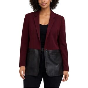 DKNY Jeans Burgundy Black Faux Leather Colorblock Blazer Jacket S